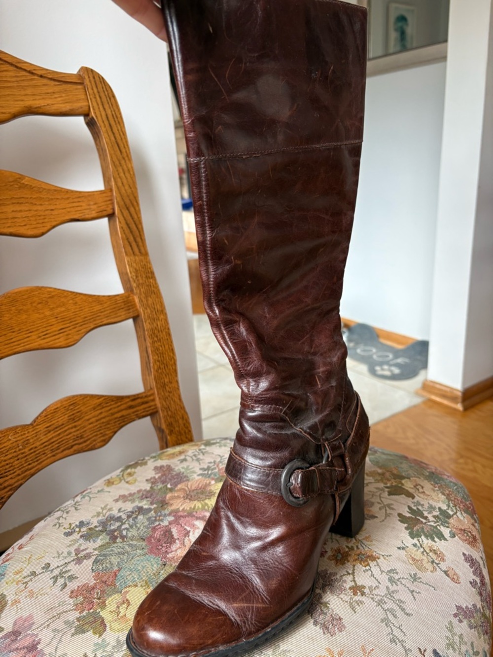 Born Boots dark brown with side buckle 3 inch heel